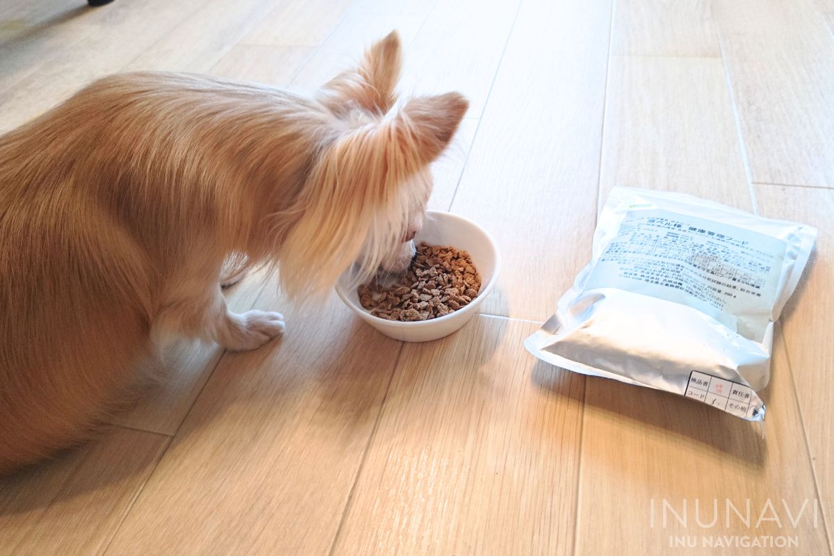 吉岡油糧　フレーク粒を食べる愛犬 (4)